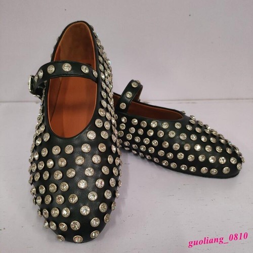 Zapatos para mujer con estrás punta redonda mocasines sin cordones planos hebilla puntos elegantes OL - Imagen 9 de 22