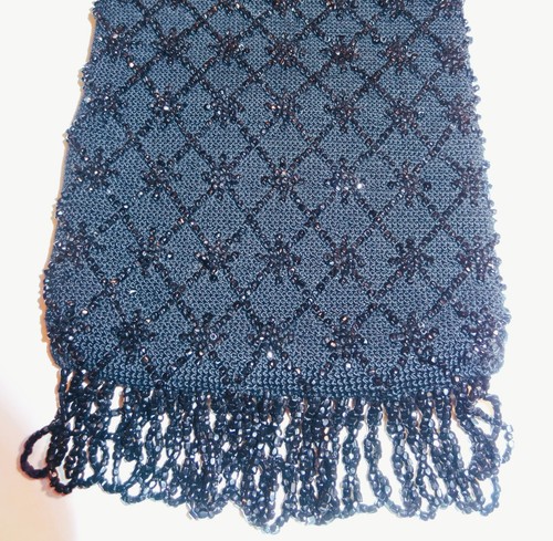 VICTORIAN repousse Silver FRAME Black BEADED PURSE Fringe Deerskin Handbag Vtg - Picture 10 of 20