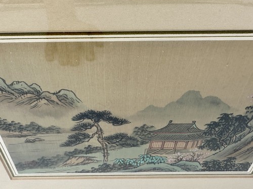 Alte chinesische Gouache auf Seide im handgeschnitzten vergoldeten Holzrahmen - Bild 4 von 7