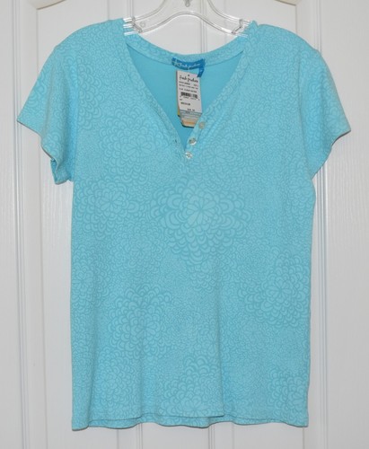 NWT FRESH PRODUCE ABSTRACT FLOWER BABY RIB, CLEAR WATER AQUA TOP, SIZE MEDIUM - Picture 3 of 10