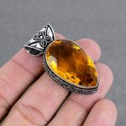 Handmade Pendant jewelry 2.1 " Faceted Citrine Gemstone 925 Silver Charming