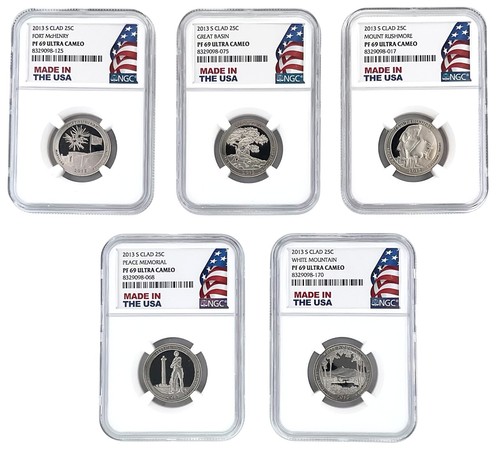 2013 S Clad Quarter 5 Coin Set NGC PF69 Ultra Cameo Made In USA Holder Wood Box - Picture 2 of 4