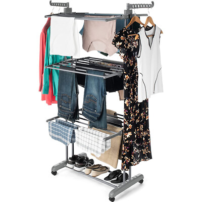 4Tier Clothes Drying Rack Collapsible Rolling Clothing Rack Garment Laundry Rack