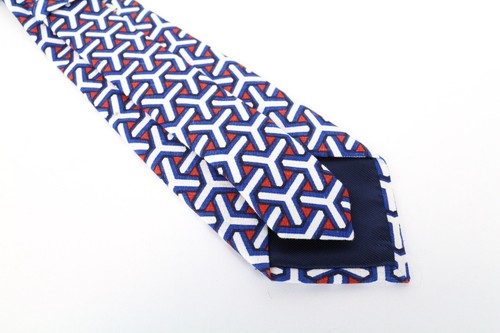 SUITSUPPLY Mens Tie 148 x 8 cm Blue Red White Pattern Linen Cotton Pointed-End - Picture 3 of 7
