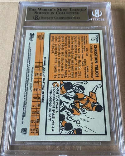CHRISTIAN YELICH 2012 TOPPS HERITAGE Rookie Card #13A Graded BGS 9.5 GEM MINT - Picture 2 of 2