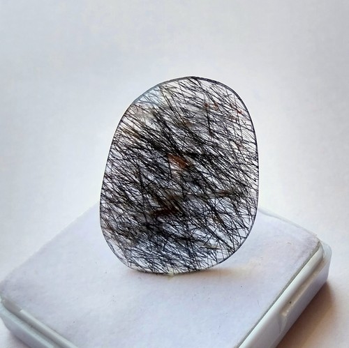 44.9 Carat 38x29x5.5 MM Natural Faceted Black Color Rutile Quartz Rose Cut Shape - Picture 8 of 24