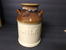 ?Vtg Milk Can Pottery Rustic Stoneware Brown Jar Drip Farm Vase