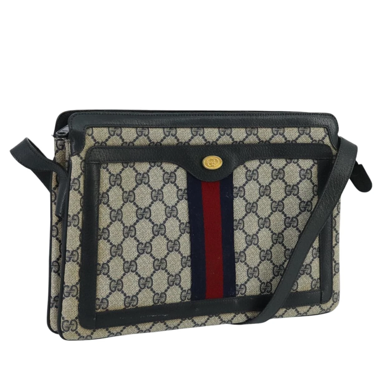 Sac à bandoulière GUCCI GG Supreme Sherry Line PVC bleu marine or 02 14 013 authentique 100174