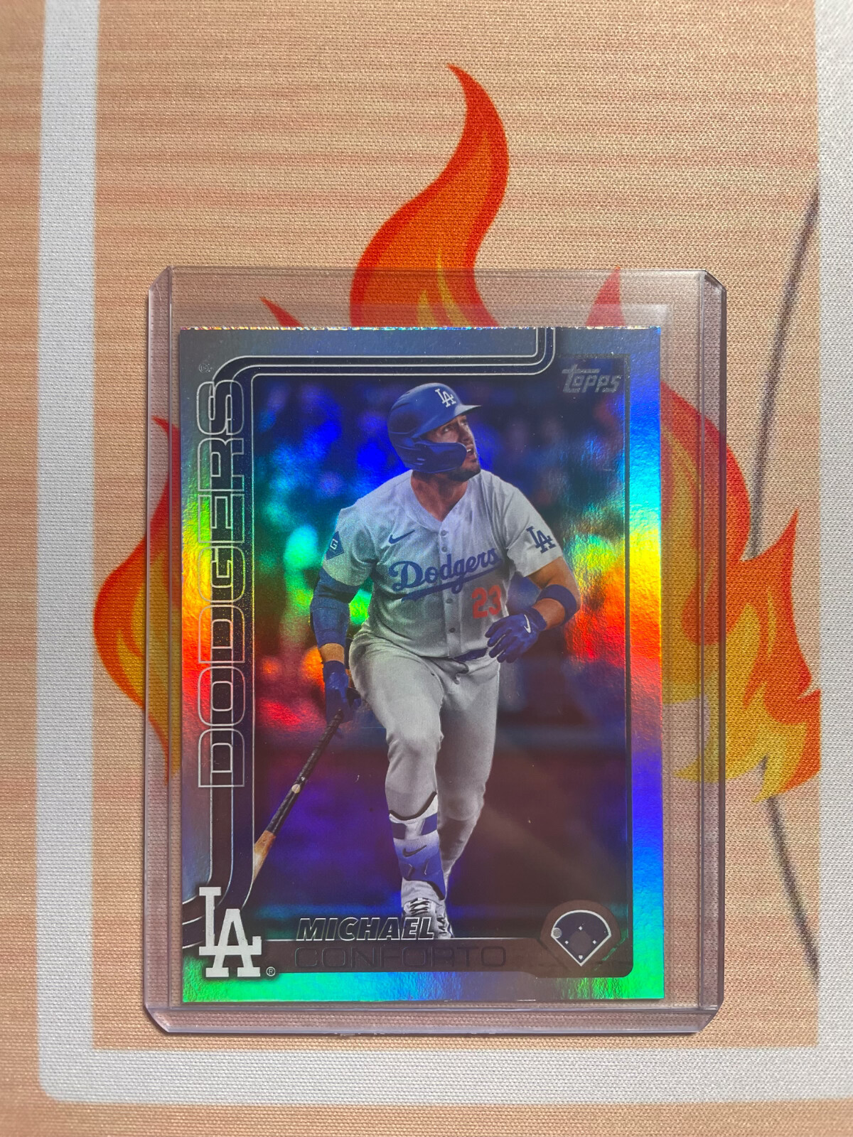 2025 Topps Series 2 #476 Michael Conforto Rainbow Foil Los Angeles Dodgers