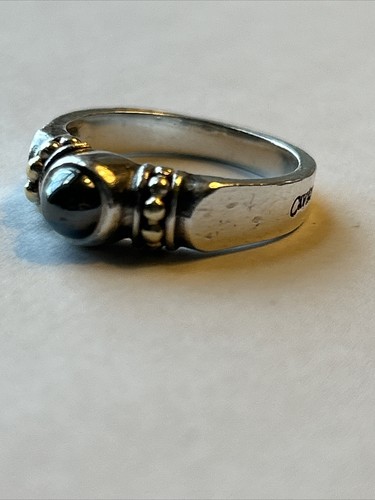LAGOS Caviar Sterling Silver 925 & 18k Gold Hematite Cabochon Ring Sz 7.5 VTG - Picture 15 of 21