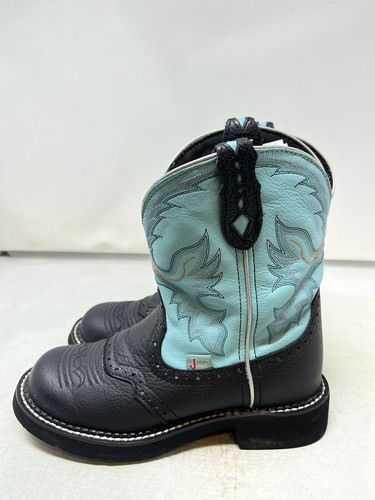 Justin Gypsy Gemma Cowboy Western Boots Black Turquoise Teal L9905 Women Size 6 - Picture 4 of 11
