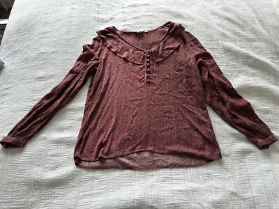Lovely Fat Face Pink Purple Crinkle Blouse Size 10 Long Sleeve Frill Collar