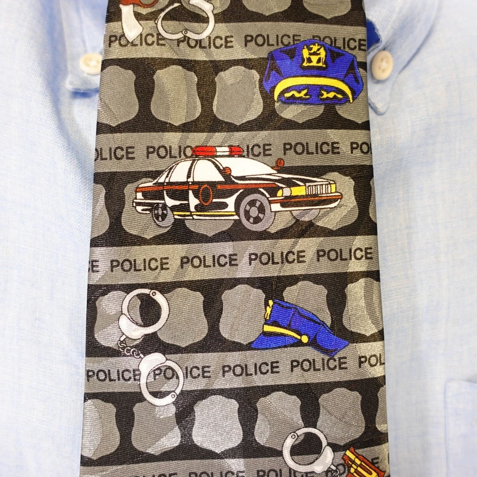 Corbata de cuello para hombre negra gris insignia coche policía satinado clásico novedad regalo FRATELLO Foto 3 de 4