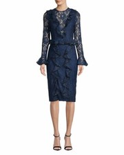 NWT Alexis Mariette Navy Blue Lace Ruffle Dress M 572