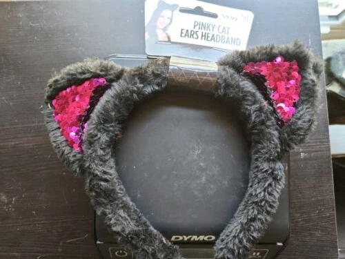 Pinky Cat уши обруч для волос меховой косплей ~ черный меховые уши с розовыми блестками ~ новый с Ярлыками - Изображение 2 из 4