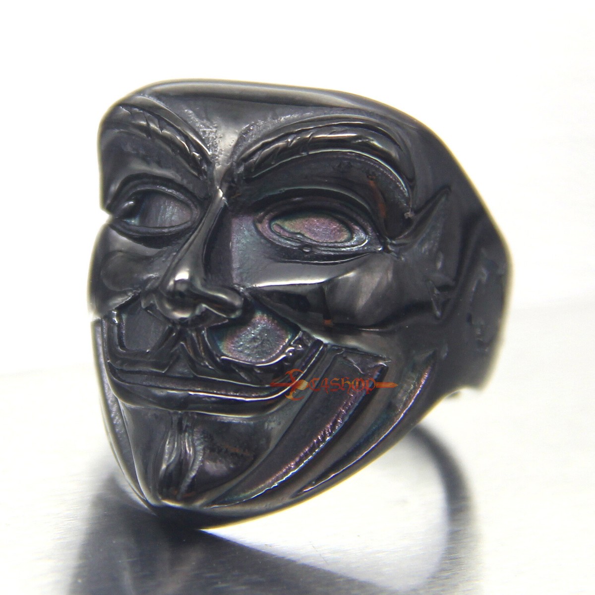 Men's Guy Fawkes V Mask Stainless Steel Ring For Halloween