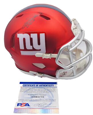 SAQUON BARKLEY SIGNED AUTOGRAPHED NEW YORK GIANTS BLAZE MINI HELMET PSA/DNA 