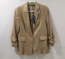 NWT Elie Tahari Beige Scrunched Sleeve Blazer Jacket 8 Linen Blend One Button