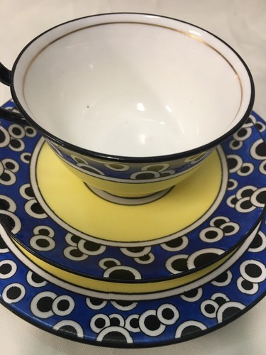 Antique Royal Doulton Cobalt/Black/Yellow MID-CENTURY MODERN DESSERT SET #9281 - Picture 2 of 12