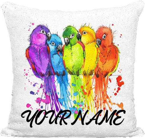 Personalised Parrots Sequin Cushion Cover Mermaid Pillow 7 Colours - Picture 2 of 8