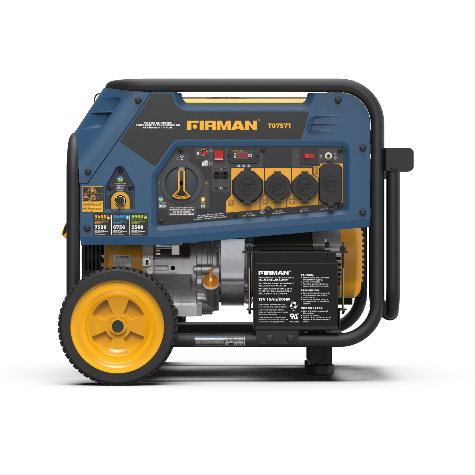 FIRMAN T07571F 9400/7500W Tri Fuel Electric Start Portable Generator 50A