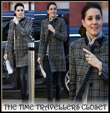 Zara Wool Check Red Taupe Wool Plaid Coat Aso Royal Celebrity Kate Size Xs 8 36
