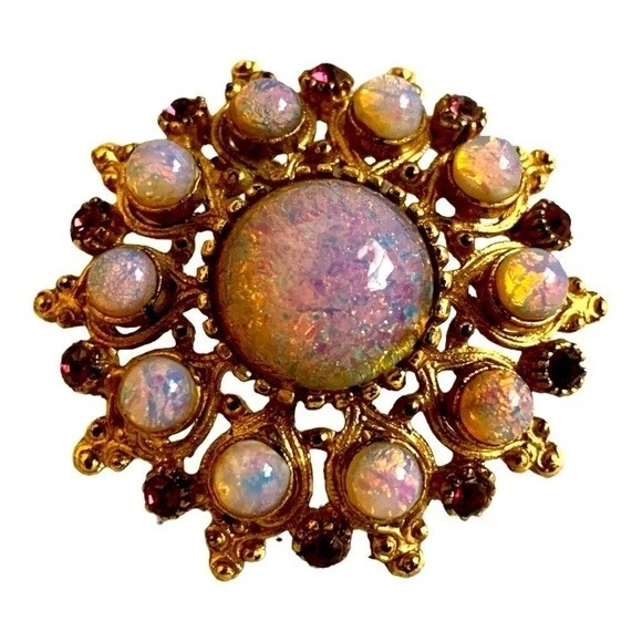 Broche para mujer de colección redondo iridiscente con cuentas de ópalo cristales morados broche joyería Foto 4 de 4