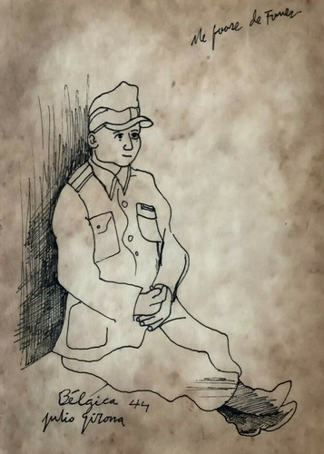 Kubanische Kunst. Zeichnung von Julio Girona. Belgica, 1944. Tusche auf Papier. Original  - Bild 1 von 10