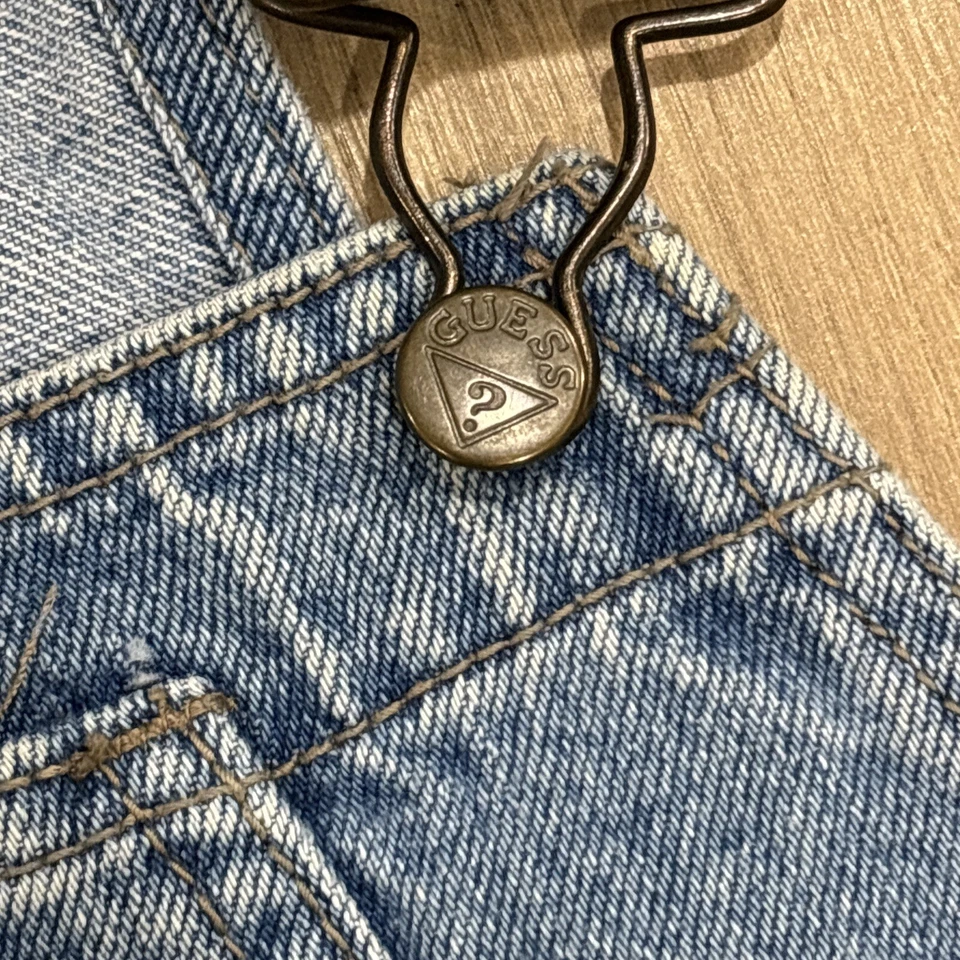 Baby GUESS Georges Marciano Denim Bib Overalls Leather Patch Size 6 Vtg 90s T89 - Image 3 of 4