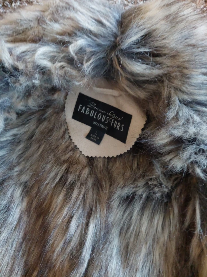 Abrigo chaqueta cuello puños ribete XL Donna Salyers Fabulous Furs piel sintética Foto 4 de 4