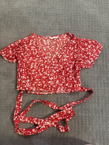 Romwe neu Damen Teenager Mädchen Sommer rot Blumen Crop Top Bluse Small 4 - Bild 1 von 3