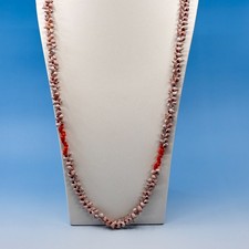 Pink Spiral Seashell Necklace Orange Beads Long Boho Coastal Statement Jewelry