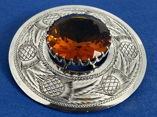 BEAUTIFUL ANTIQUE VICTORIAN SOLID SILVER SCOTTISH CITRINE PLAID BROOCH - Picture 11 of 17