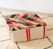24x24 Moroccan Handmade Pouf Berber Kilim Rug Multicolor Floor Cushion Footstool