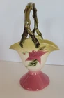 Hull  Woodland Art Pottery Basket Vase  Flower Handle Vintage W9-8 3/4"