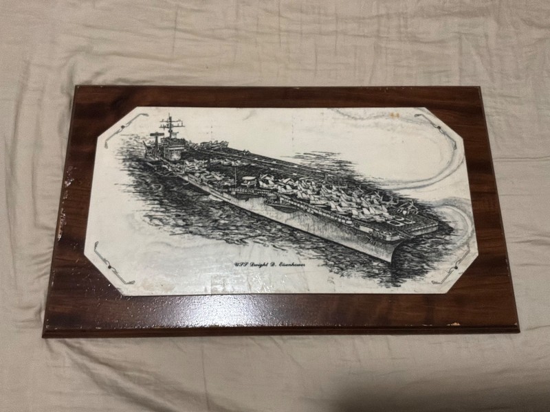USS why the Eisenhower battleship marble picture on wood backing