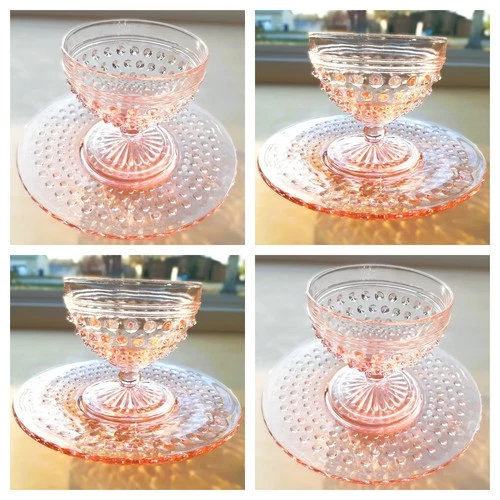 Vintage Pink Depression Glass Anchor Hocking Hobnail Sherbet & U Plate 1934-1936