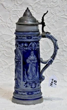Gerz 13" 1L Beer Stein Germany Cobalt Blue And Grey Stoneware; STEIN 18