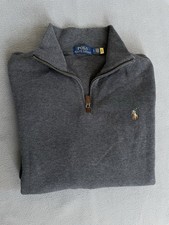 Polo Ralph Lauren Sweater Mens Large Charcoal Gray Pony Estate Rib Quarter Zip