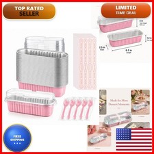 FUTINA 50 Pack Pink 6.8oz Mini Cake Pans Lids, Spoons & Stickers CK-PK-50