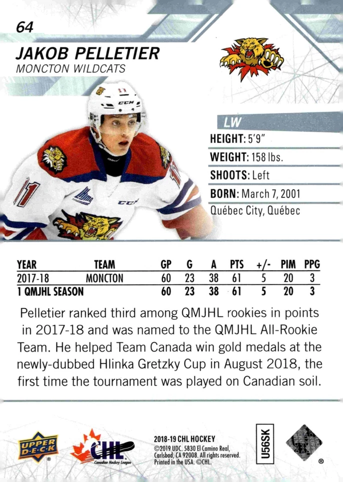 Jakob Pelletier - Signed 2018-19 Upper Deck CHL Card #64 - Image 2 of 2