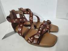 TIME AND TRU WOMEN'S STUDDED GLADIATOR FLAT SANDALS BROWN POLYURETHANE SIZE 9