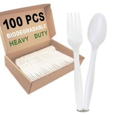 100pcs 100 Compostable Biodegradable Utensils Disposable Cutlery Set Cornsta...