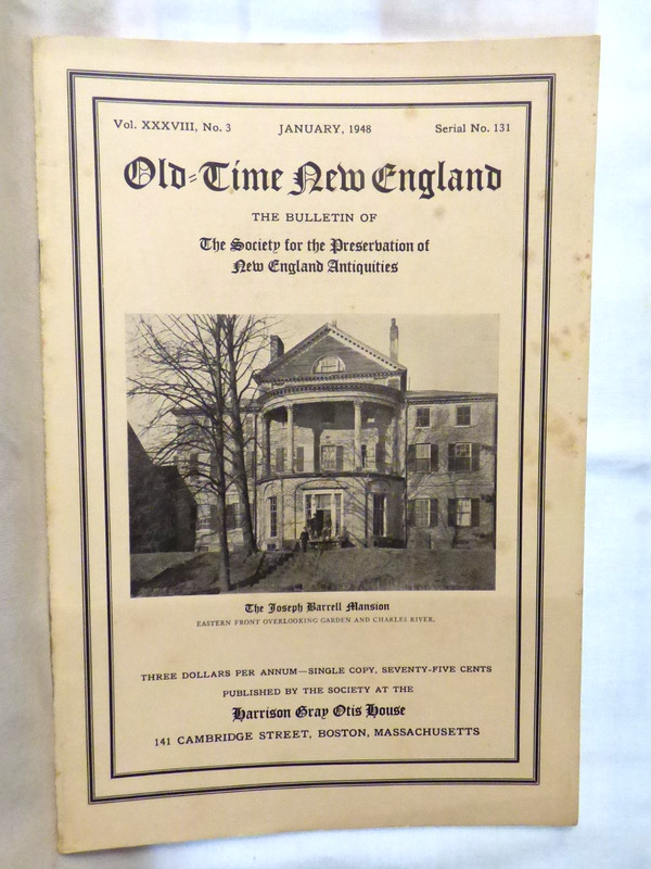 January 1948 Old Time New England SPNEA XXXVIII #3 Snow Rolling Charles Bulfinch