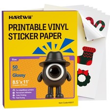 Printable Vinyl Sticker -50 Sheets Glossy White -Adhesive Sticker 8.5x11"Wate...