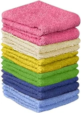 12 Pack Wash Cloth Rags 100% Cotton Terry Rags 12x12 inch Multi Colors