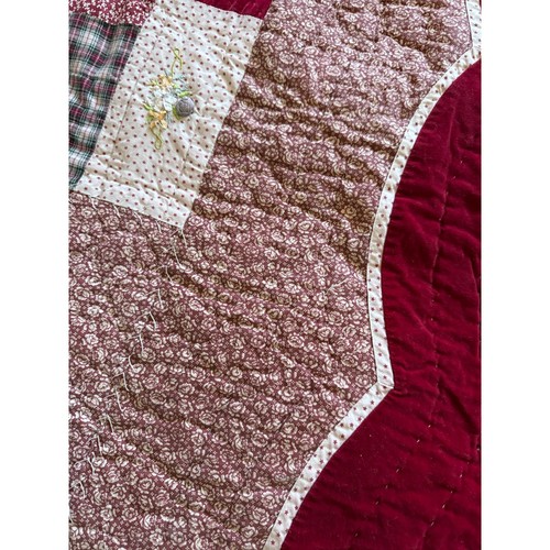 Vintage JC Penny Home Collection King Size Quilt Farmhouse Cottage Velvet Red - Picture 3 of 23