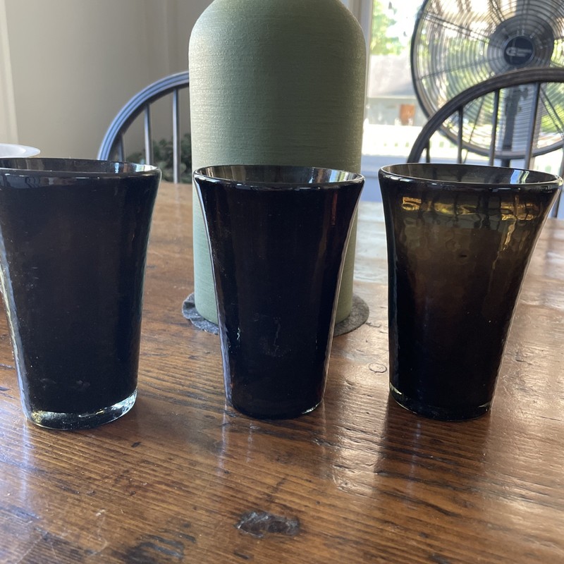 Dark Green Black Hand Blown Glass Tumblers Set 3 William Sonoma