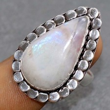 925 Silver Plated Rainbow Moonstone Ring US 10 Elegant Gift Design JW