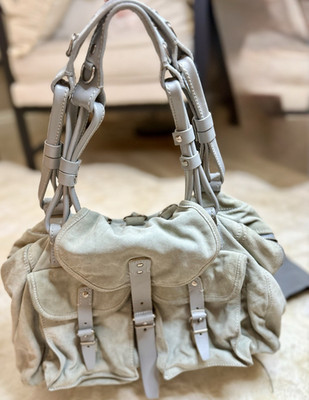 Balenciaga Gray Shoulder Bag Medium Zip Buckle Silver Hardware Inner Pockets